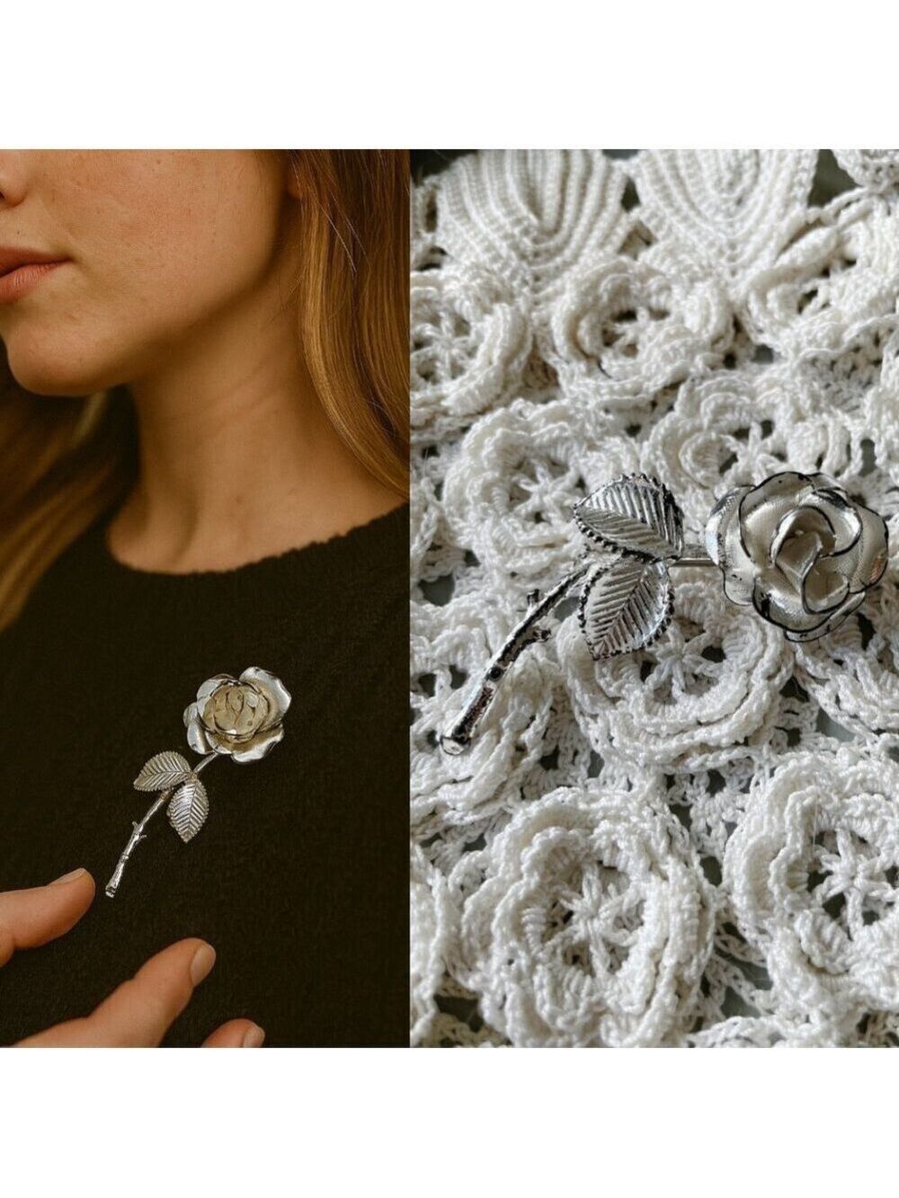 Silver Tone Rose thorn Brooch
